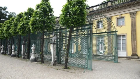 GERMANY POTSDAM Left side facade of summer palace Sanssouci with trees Stock-Footage 127154257