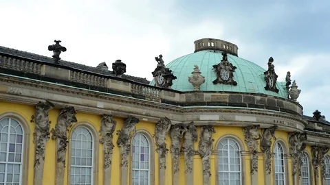 GERMANY POTSDAM Left view facade of summer palace Sanssouci on cloudy sky Stock-Footage 127154282
