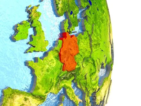 Germany in red on Earth Illustrazione stock