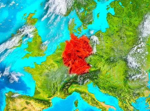 Germany in red on Earth Illustrazione stock