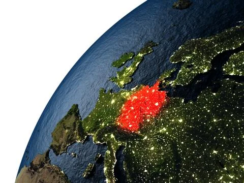 Germany in red on Earth at night Illustrazione stock
