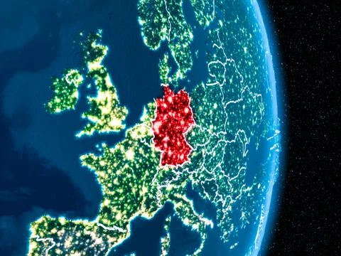 Germany in red at night Stock Illustration