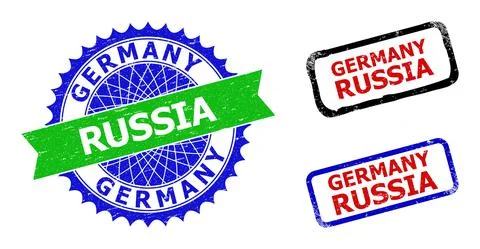 GERMANY RUSSIA Rosette and Rectangle Bicolor Watermarks with Distress Textures Illustrazione stock