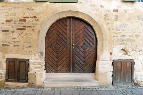 Germany Rustic Arched Door Of Historic Stone Tubingen Stock Photos
