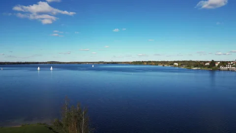 Germany- Saxony- Leipzig- Aerial view of marina on Cospudener See lake Video stock 324703384