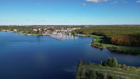 Germany- Saxony- Leipzig- Aerial view of marina on Cospudener See lake Video stock 324704201