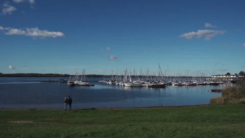Germany- Saxony - Leipzig - view of marina on Cospudener See lake Video stock 324868067