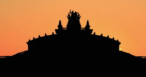 Germany Semper Opera House Desden Red Light Sunrise Timelapse Stock Footage 142745149