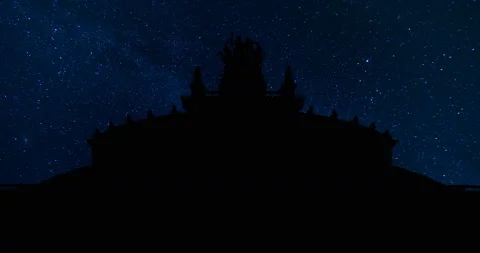 Germany Semper Opera House Desden Milky Way Stars Night Timelapse Stock Footage 142745346