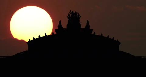 Germany Semper Opera House Desden Big Sun Sunset Timelapse Stock Footage 142745354