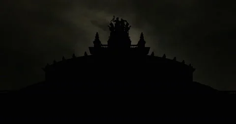 Germany Semper Opera House Desden Cloudy Moonrise Timelapse Stock Footage 142745545