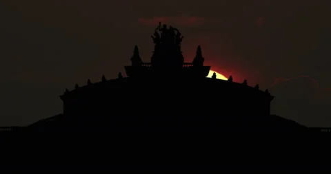 Germany Semper Opera House Desden Big Sun Sunrise Timelapse Stock Footage 142745687