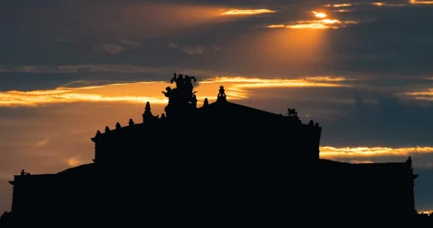 Germany Semper Opera House Square sun raylights trough morning clouds Stock Footage 160768873