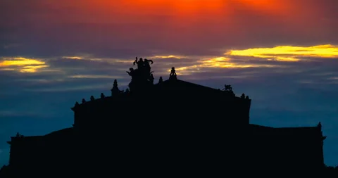 Germany Semper Opera House Square red sun raylights trough clouds Stock Footage 160769034