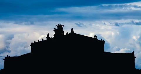 Germany Semper Opera House Square rapidly moving clouds Stock Footage 160769560