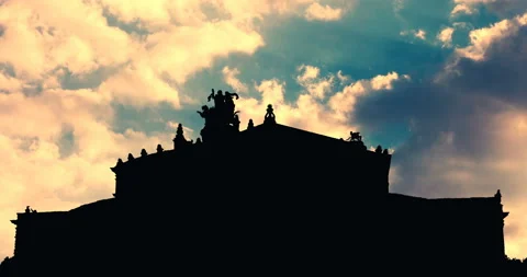 Germany Semper Opera House Square clouds with sun raylights Stock Footage 160770018
