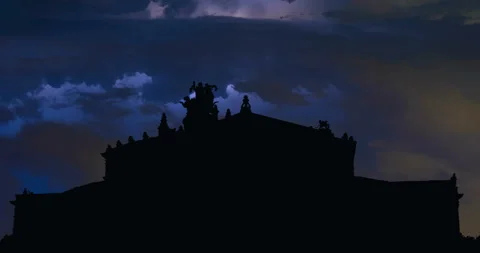Germany Semper Opera House Square clouds with lightning bolt Stock Footage 160770158