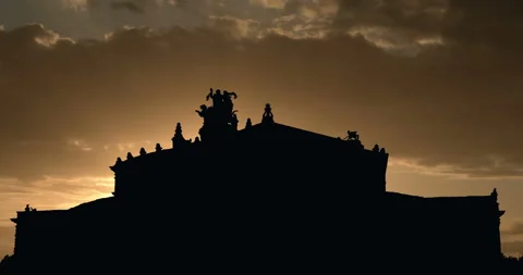 Germany Semper Opera House Square sun emerges through dark clouds Stock Footage 160770354