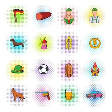 Germany set icons, comics style Stock Illustration