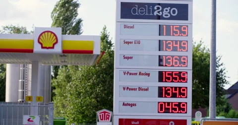 Germany Shell petrol prices at petrol station, 4K Stock Footage
