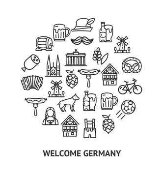 Germany Sign Round Design Template Thin Line Icon Banner. Vector Illustrazione stock