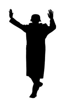 Germany soldier surrender with raised hands in height vector silhouette Stock Illustration