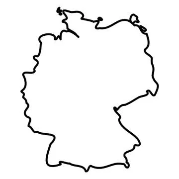 Germany - solid black outline border map of country area. Simple flat vector Stock Illustration