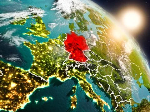 Germany from space during sunrise Illustrazione stock