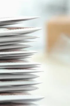 Germany, Stack of letters in envelope at office, close up Stockfoto's