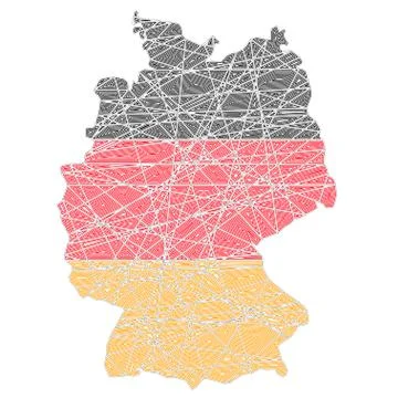 Germany stylized map shaped on tangled textured national flag Stock Illustration