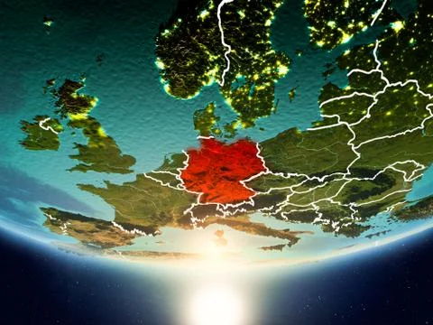 Germany with sun on planet Earth Illustrazione stock