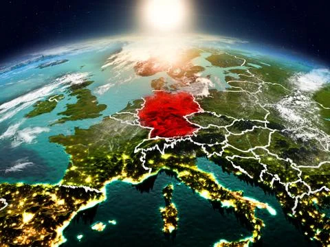 Germany in sunrise from orbit Illustrazione stock