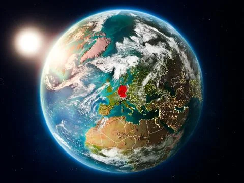 Germany with sunset from space Illustrazione stock