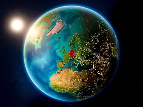 Germany with sunset from space Illustrazione stock