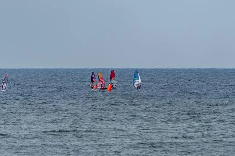 Germany Sylt October 2, 2025. Windsurfers in the distance. Stock Photos