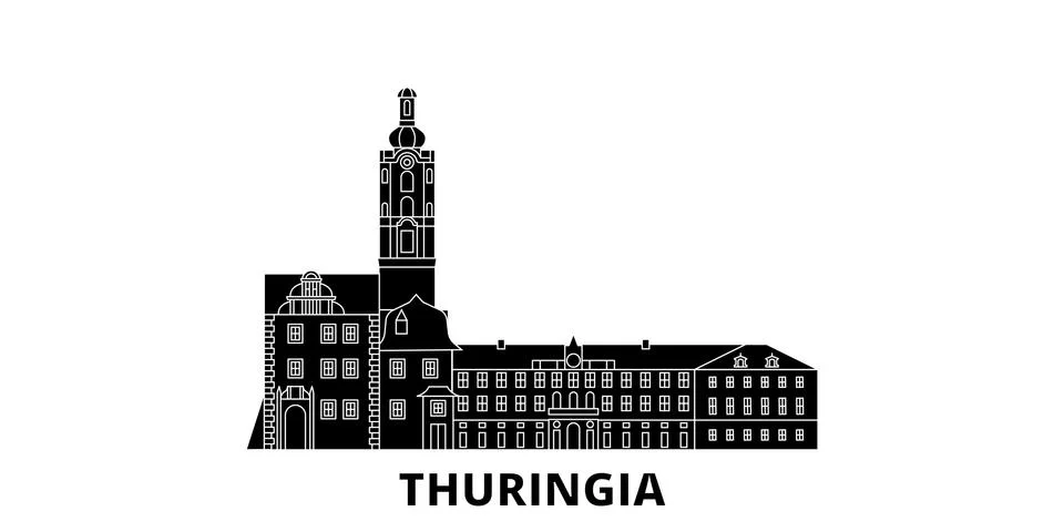 Germany, Thuringia flat travel skyline set. Germany, Thuringia black city vector Stock Illustration