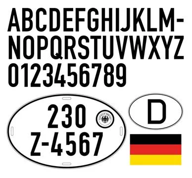 Germany vintage car plate pattern, numbers, letters and symbols Stock Illustration