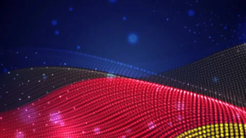 Germany waving flag on blue background with bright flares, motion loop Stock Footage 149474594