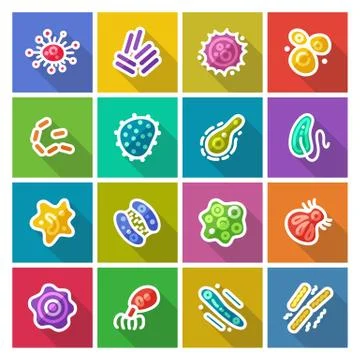 Germs and Bacteria Flat Icons Set Stock Illustration