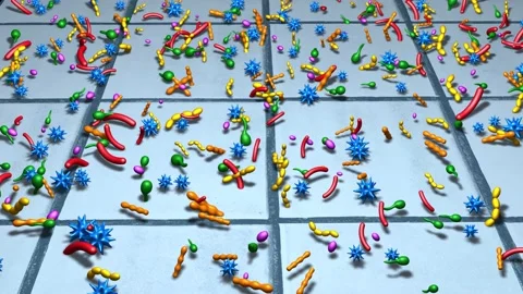 Germs, bacteria , viruses multiply on solid surface. 3d animation Stock Footage 135062661
