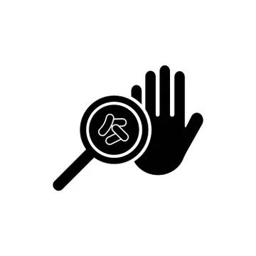 Germs on a dirty hand. Bacteria under magnifier, hand washing and hygiene Illustrazione stock