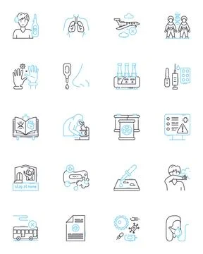 Germs linear icons set. Bacteria, Viruses, Pathogens, Contamination, Microbes Stock Illustration