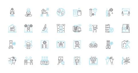 Germs linear icons set. Microbes, Bacteria, Virus, Pathogen, Infection Illustrazione stock