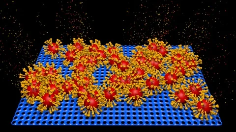 Germs, viruses , bacteria captured on filter  emit tiny particles . 3d animation Video stock 127212630