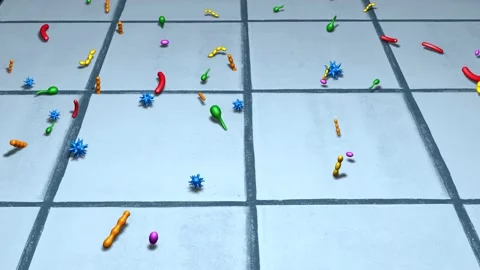 Germs , viruses , bacteria  die on solid surface tiles. 3d animation rendering Stock-Footage 135062482