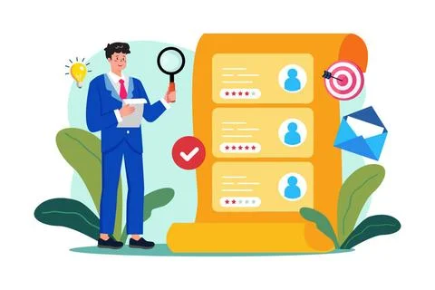 Geschäftsmann berichtet über das Feedback der Kunden Business man report c. Stock Photos
