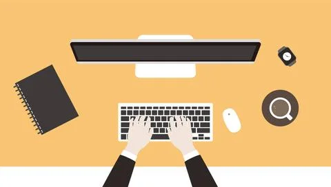 Geschäftsmann, der den Computer benutzt, Vektor-Illustration Business man .. Stockfoto's