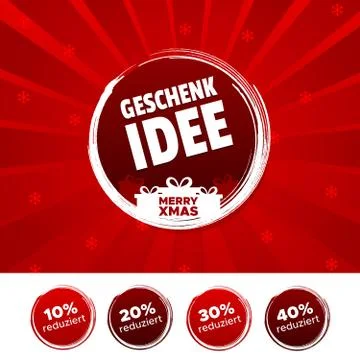 Geschenkidee Weihnachten button mit 10%, 20%, 30% &amp; 40% reduziert buttons. Stock Illustration