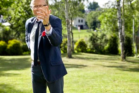 Gesticulate man in the garden Stock Photos