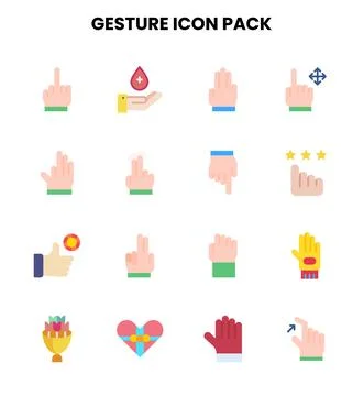 Gesture Flat Vector Icons Pack Stock Illustration